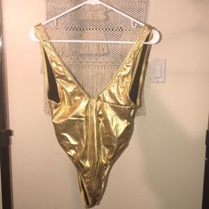 Gold latex body suit